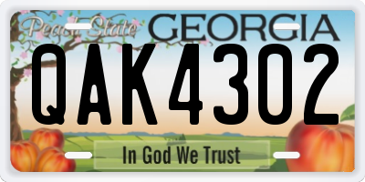 GA license plate QAK4302