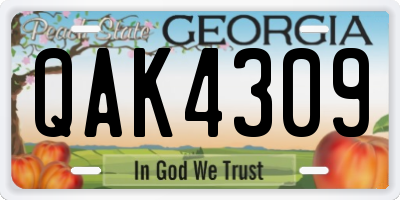GA license plate QAK4309