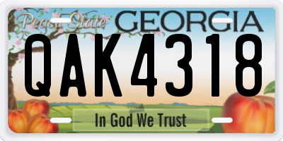 GA license plate QAK4318