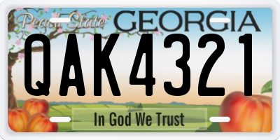 GA license plate QAK4321