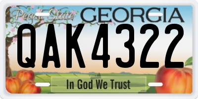 GA license plate QAK4322