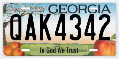 GA license plate QAK4342