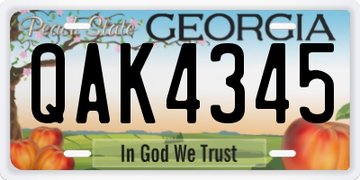 GA license plate QAK4345