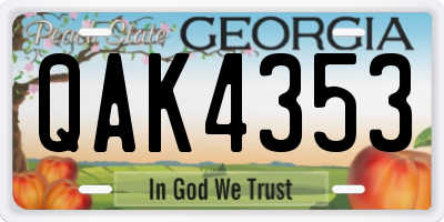 GA license plate QAK4353
