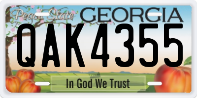 GA license plate QAK4355
