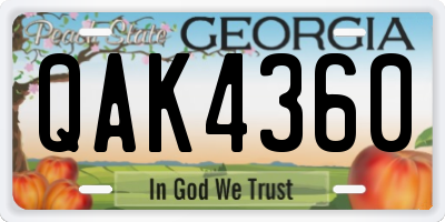 GA license plate QAK4360