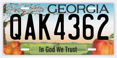 GA license plate QAK4362