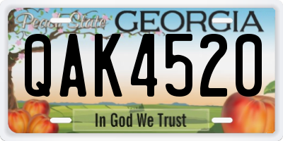 GA license plate QAK4520