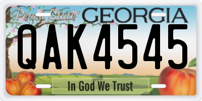 GA license plate QAK4545