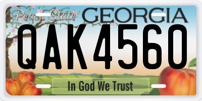 GA license plate QAK4560