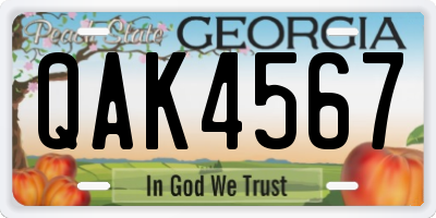 GA license plate QAK4567