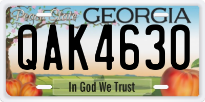 GA license plate QAK4630