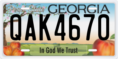 GA license plate QAK4670