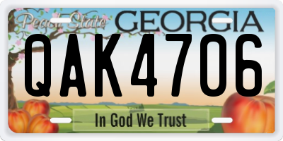 GA license plate QAK4706