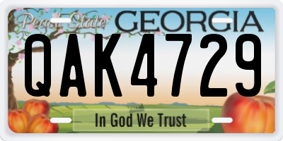 GA license plate QAK4729