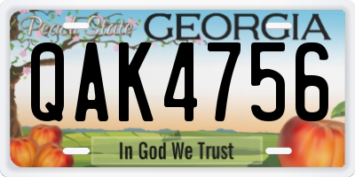 GA license plate QAK4756