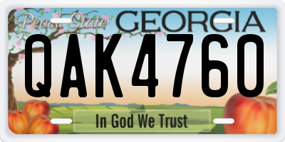 GA license plate QAK4760