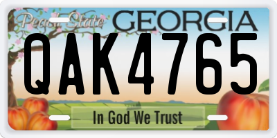 GA license plate QAK4765