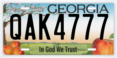 GA license plate QAK4777
