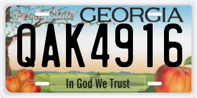GA license plate QAK4916