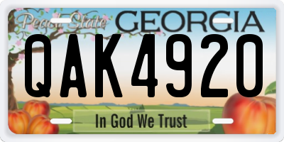 GA license plate QAK4920
