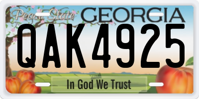 GA license plate QAK4925