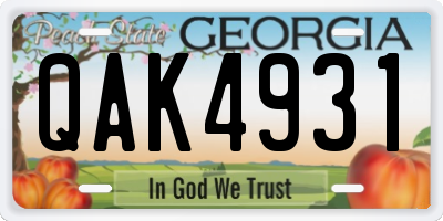 GA license plate QAK4931