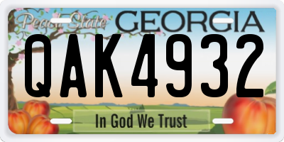 GA license plate QAK4932