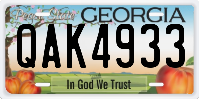 GA license plate QAK4933