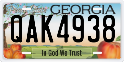 GA license plate QAK4938