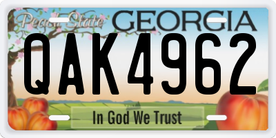 GA license plate QAK4962