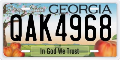 GA license plate QAK4968