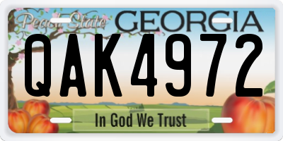 GA license plate QAK4972