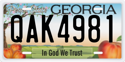 GA license plate QAK4981
