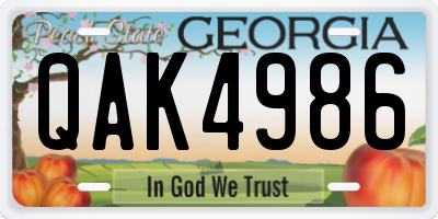 GA license plate QAK4986