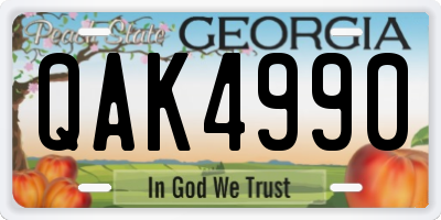 GA license plate QAK4990