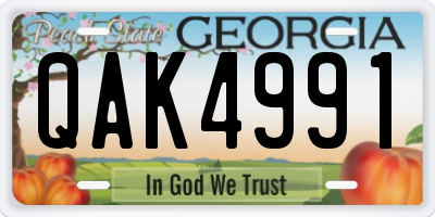 GA license plate QAK4991