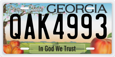 GA license plate QAK4993