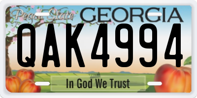 GA license plate QAK4994