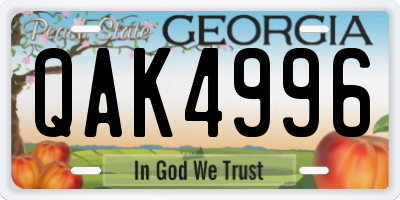 GA license plate QAK4996