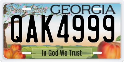 GA license plate QAK4999