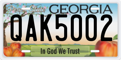 GA license plate QAK5002