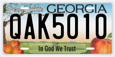 GA license plate QAK5010