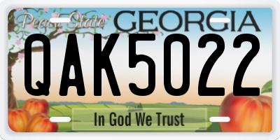 GA license plate QAK5022