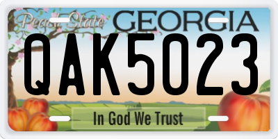 GA license plate QAK5023
