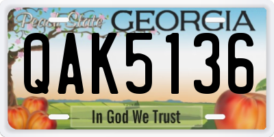 GA license plate QAK5136