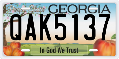 GA license plate QAK5137