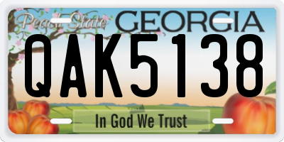 GA license plate QAK5138
