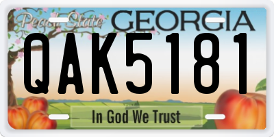GA license plate QAK5181