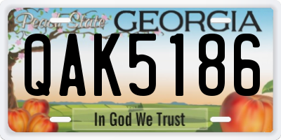 GA license plate QAK5186